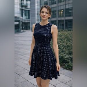 LOFT Black laser-cut polka dot overlay with nude/beige lining.